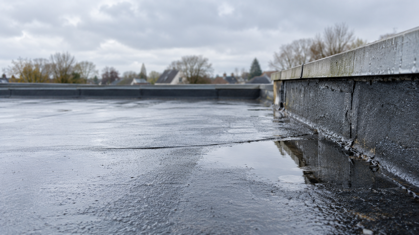 Nederlands plat dak na een regenbui