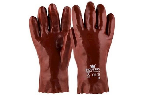 Majestic handschoen pvc rood enkel gedipt 27 cm, rood