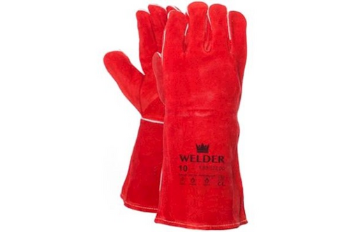 Majestic lashandschoen van rood splitleder 35 cm, extra large (10)