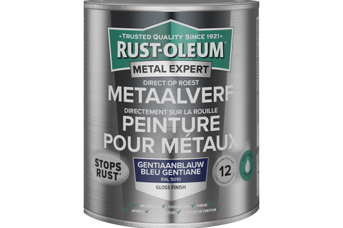 Rust-oleum metal expert metaalverf direct op roest waterbasis 750 ml, gentiaanblauw - ral 5010