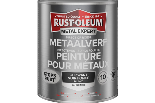 Rust-oleum metal expert metaalverf direct op roest zijdeglans 750 ml, gitzwart - ral 9005