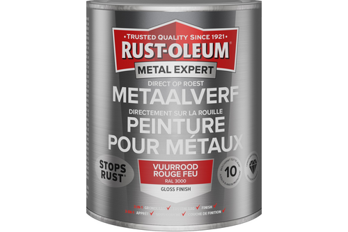 Rust-oleum metal expert metaalverf direct op roest hoogglans 750 ml, vuurrood – ral 3000