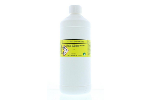 Alcohol 96% met 5% methanol 1 liter, transparant, fles