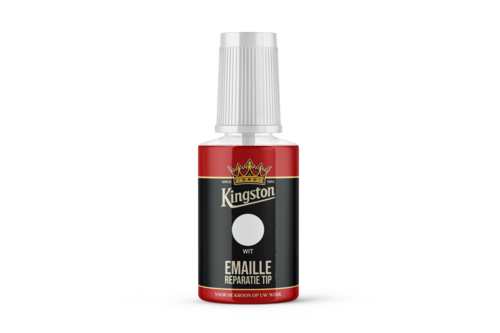 Kingston emaille reparatie tip hoogglans, 20 ml, wit, ral 9010, flacon met kwast
